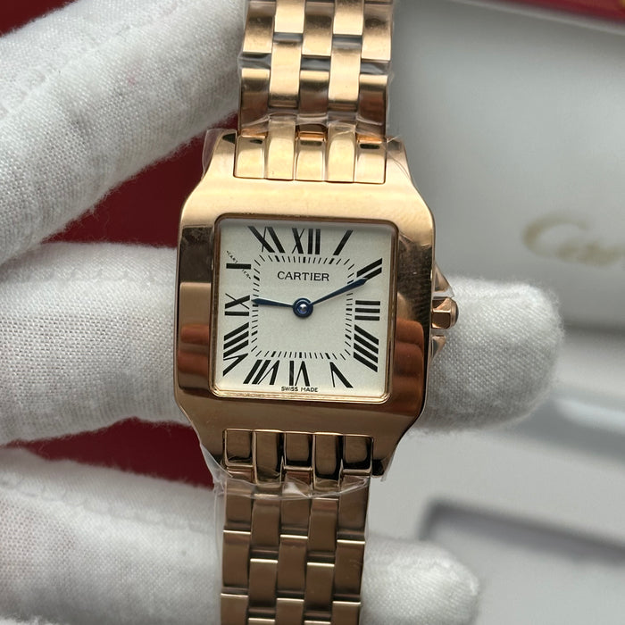 Cartier Santos Style Rose Gold Watch – White Dial Bracelet