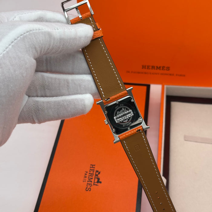 Hermes Heure H Stress With Orange Leather Strap Watch