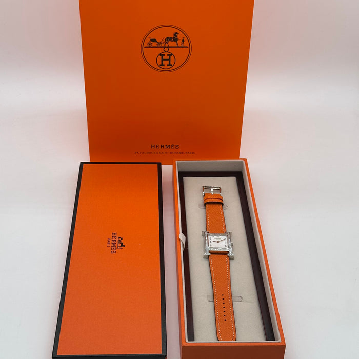 Hermes Heure H Stress With Orange Leather Strap Watch