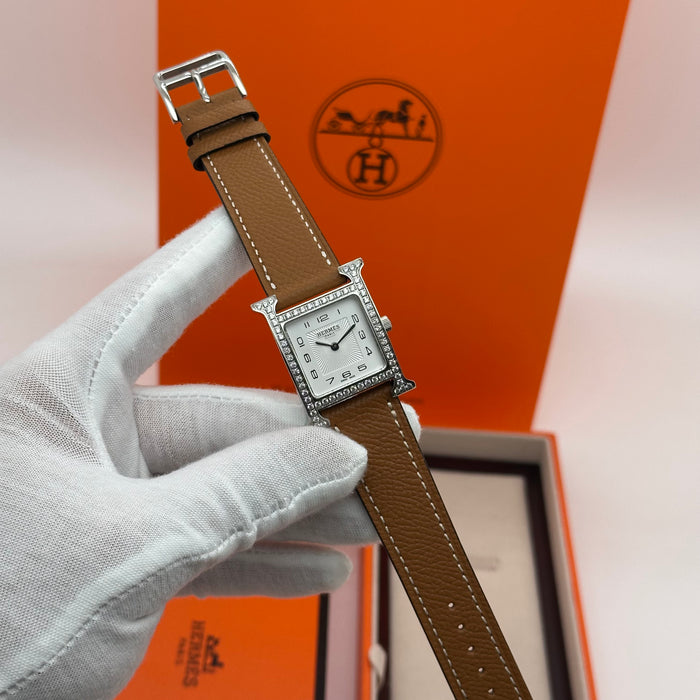 Hermes Heure H Stess With Tan Leather Strap Watch
