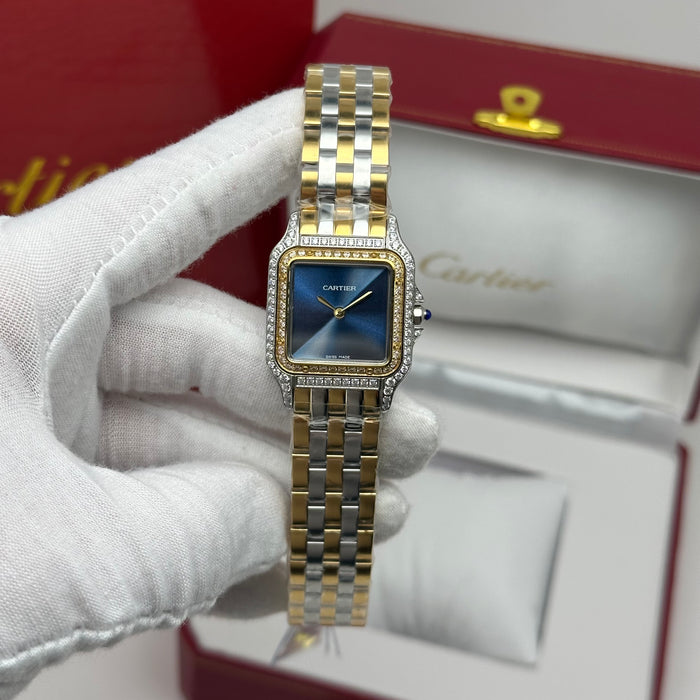 Cartier Santos Style Diamond Watch 27MM – Blue Dial Two-Tone Bracelet