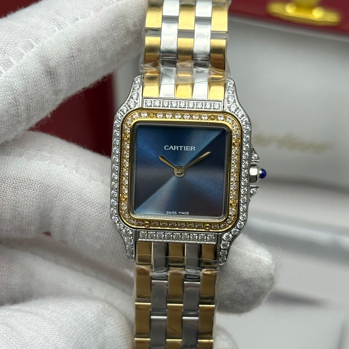 Cartier Santos Style Diamond Watch 27MM – Blue Dial Two-Tone Bracelet