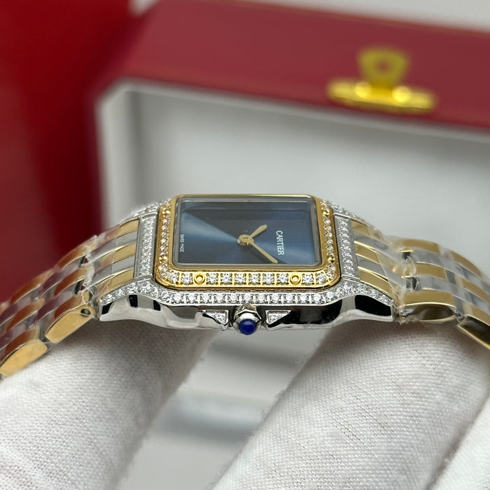 Cartier Santos Style Diamond Watch 27MM – Blue Dial Two-Tone Bracelet