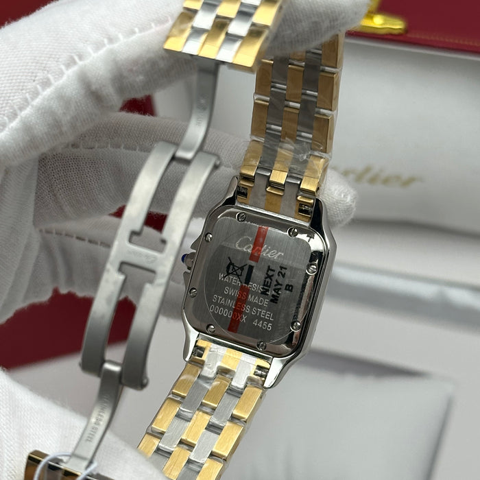Cartier Santos Style Diamond Watch 27MM – Blue Dial Two-Tone Bracelet