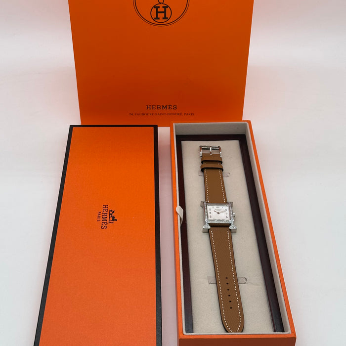 Hermes Heure H Stess With Tan Leather Strap Watch