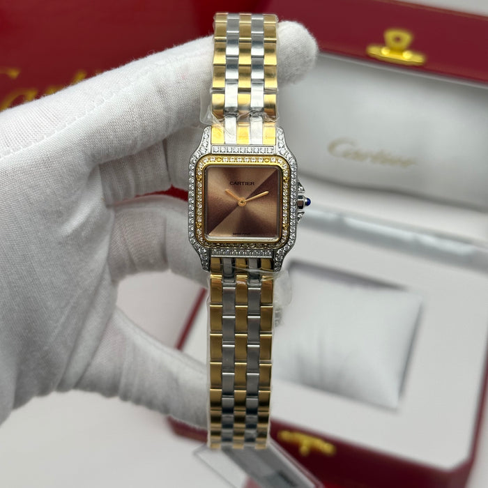 Cartier Santos Style Diamond Watch 27MM – Champagne Dial Two-Tone Bracelet