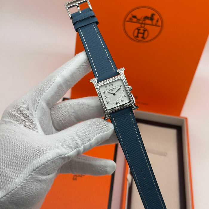 Hermes Heure H Stress With Blue Leather Strap Watch