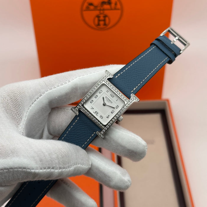 Hermes Heure H Stress With Blue Leather Strap Watch