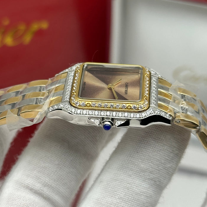 Cartier Santos Style Diamond Watch 27MM – Champagne Dial Two-Tone Bracelet