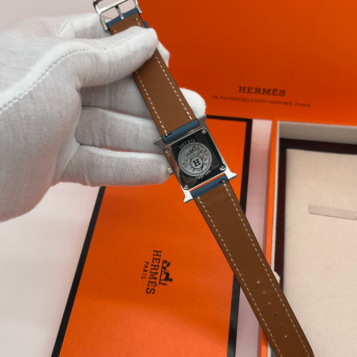 Hermes Heure H Stress With Blue Leather Strap Watch