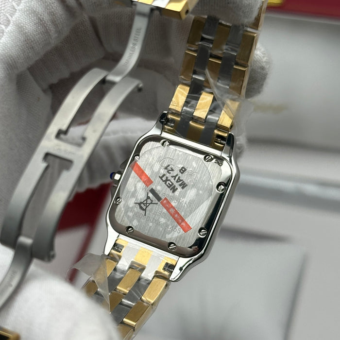 Cartier Santos Style Diamond Watch 27MM – Champagne Dial Two-Tone Bracelet