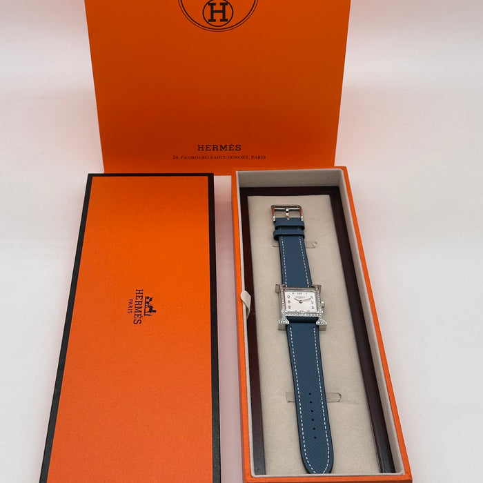 Hermes Heure H Stress With Blue Leather Strap Watch