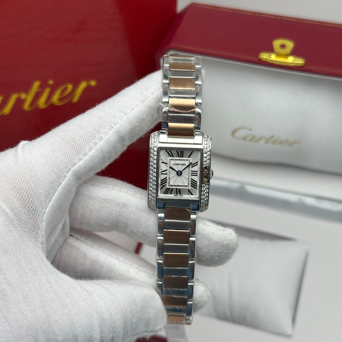 Cartier Tank Style Diamond Watch 27MM – Silver Dial Two-Tone Bracelet
