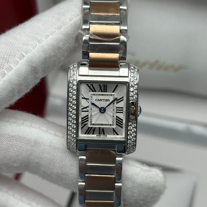 Cartier Tank Style Diamond Watch 27MM – Silver Dial Two-Tone Bracelet
