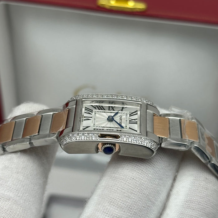 Cartier Tank Style Diamond Watch 27MM – Silver Dial Two-Tone Bracelet