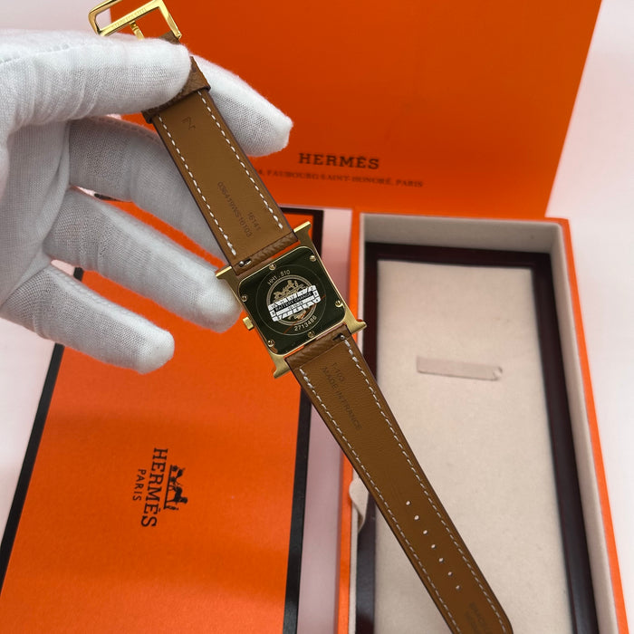 Hermes Heure H Gold Stress With Tan Leather Strap Watch