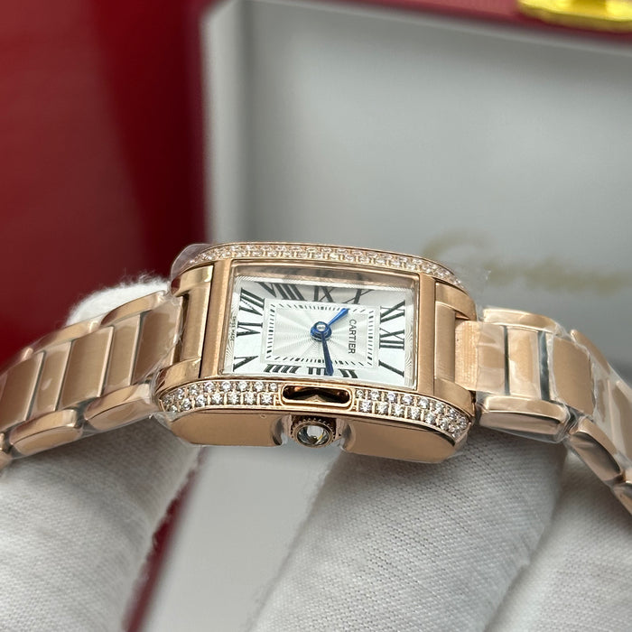 Cartier Tank Rose Gold Diamond Watch 27MM – Silver Guilloché Dial