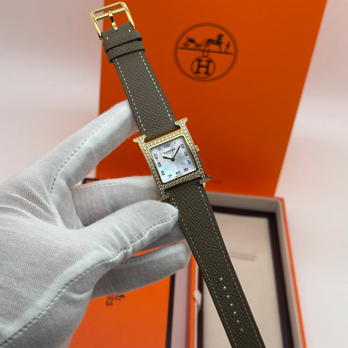Hermes Heure H Gold Stress With Tan Strap Watch