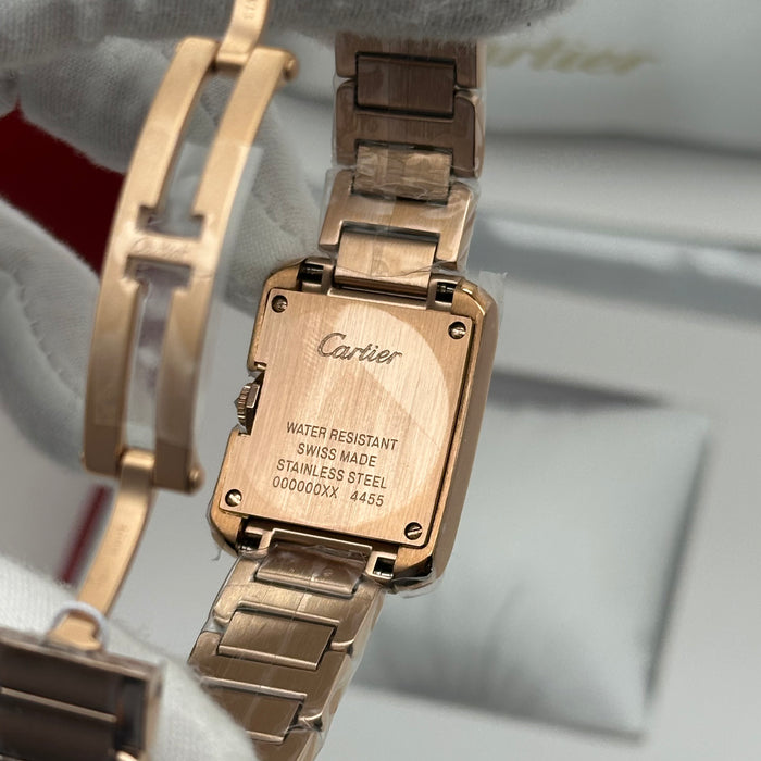 Cartier Tank Rose Gold Diamond Watch 27MM – Silver Guilloché Dial