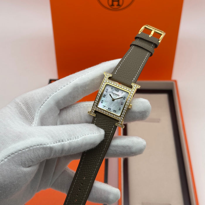 Hermes Heure H Gold Stress With Tan Strap Watch