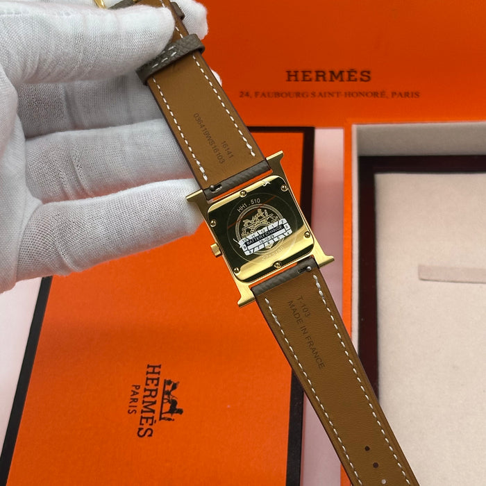 Hermes Heure H Gold Stress With Tan Strap Watch