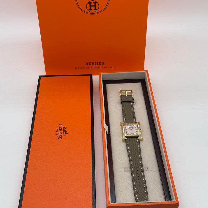 Hermes Heure H Gold Stress With Tan Strap Watch