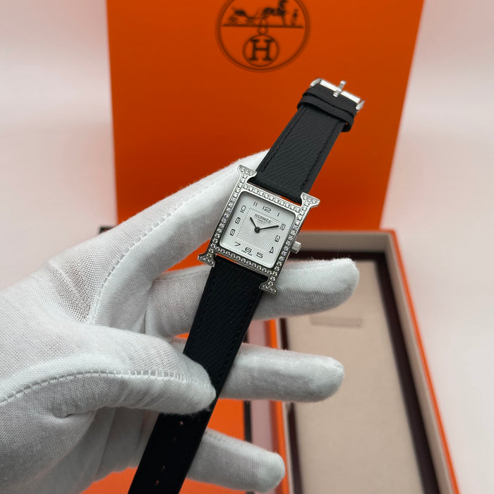 Hermes Heure H Stress With Black Leather Strap Watch