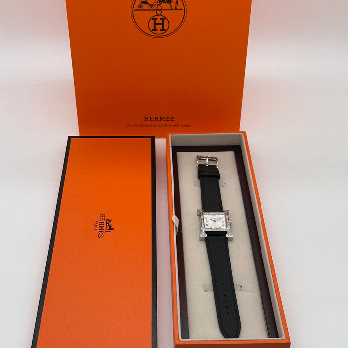 Hermes Heure H Stress With Black Leather Strap Watch