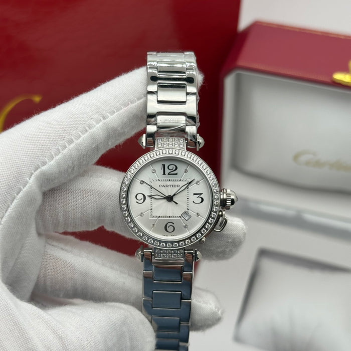 Cartier Pasha Diamond Watch 33MM – Stainless Steel Full Set