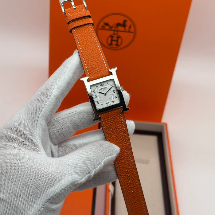 Hermes Heure H Silver With Orange Strap Watch