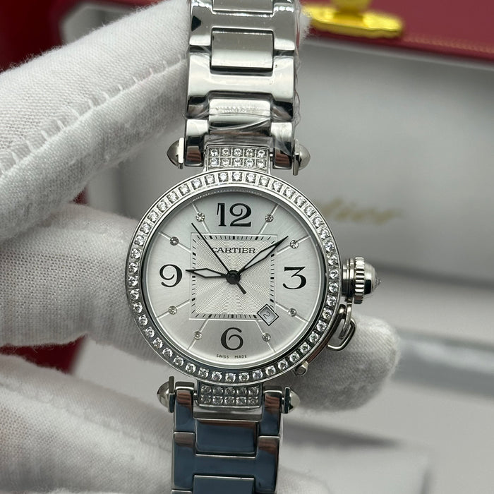 Cartier Pasha Diamond Watch 33MM – Stainless Steel Full Set