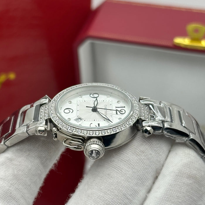 Cartier Pasha Diamond Watch 33MM – Stainless Steel Full Set