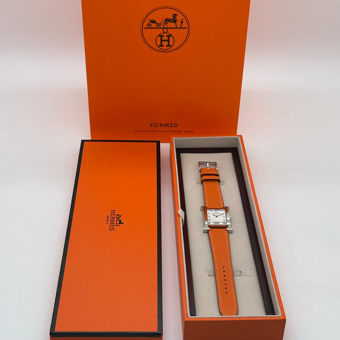 Hermes Heure H Silver With Orange Strap Watch