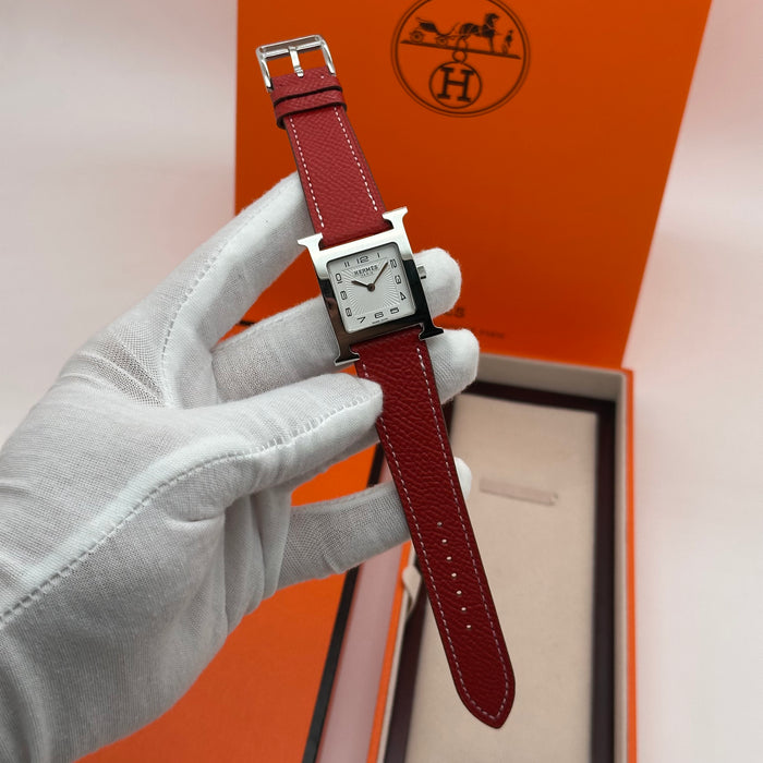 Hermes Heure H Silver With Bordo Strap Watch