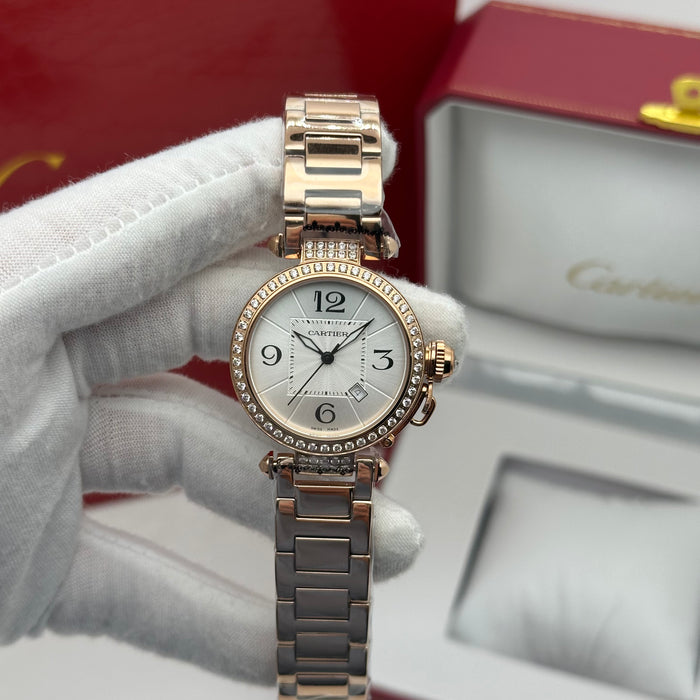 Cartier Pasha Diamond Watch 33MM – Rose Gold Edition