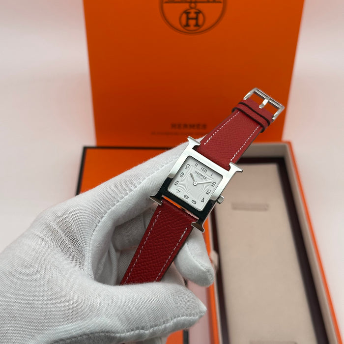 Hermes Heure H Silver With Bordo Strap Watch
