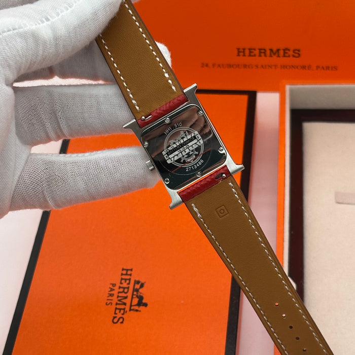 Hermes Heure H Silver With Bordo Strap Watch