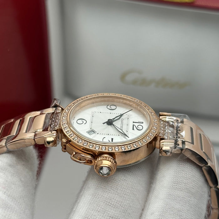 Cartier Pasha Diamond Watch 33MM – Rose Gold Edition