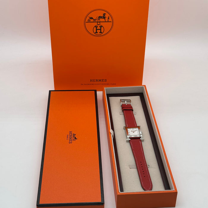 Hermes Heure H Silver With Bordo Strap Watch