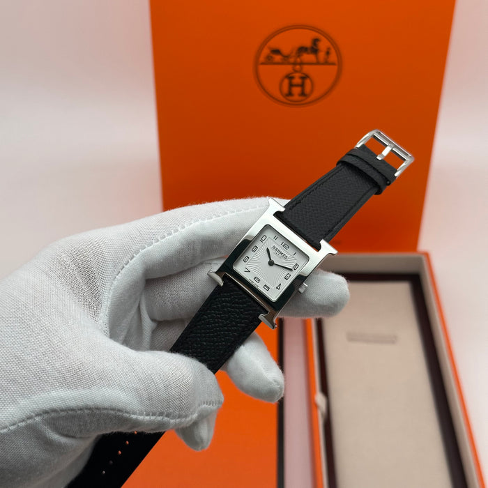 Hermes Heure H Silver With Black Strap Watch