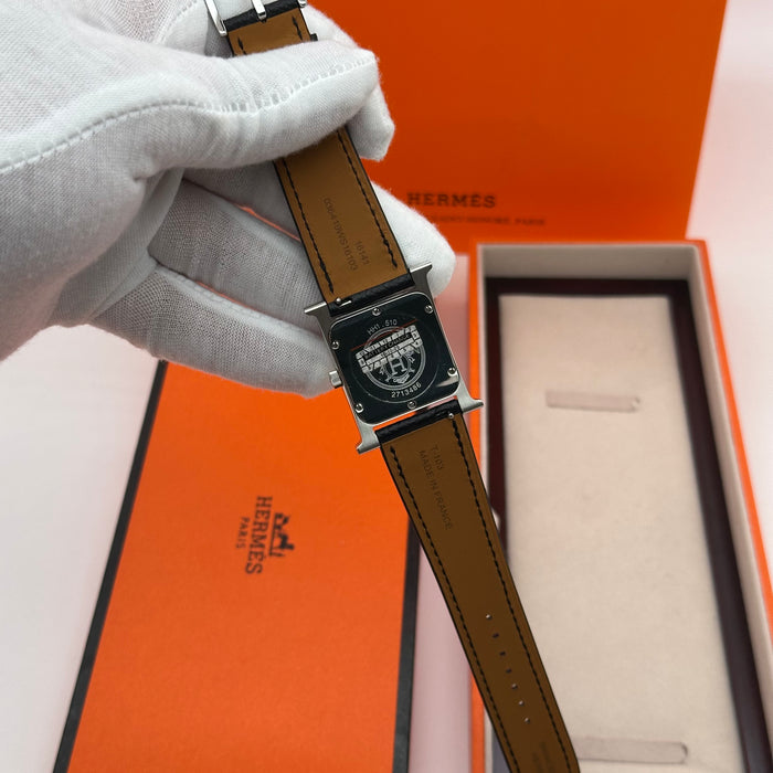 Hermes Heure H Silver With Black Strap Watch