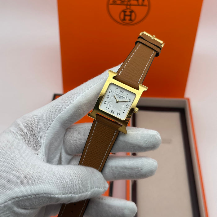 Hermes Heure H Gold With Brown Strap Watch