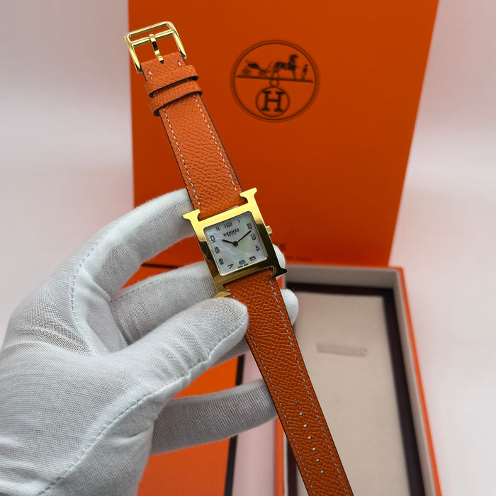 Hermes Heure H Gold With Orange Strap Watch