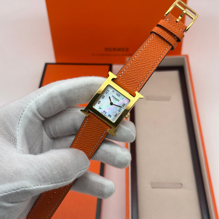 Hermes Heure H Gold With Orange Strap Watch