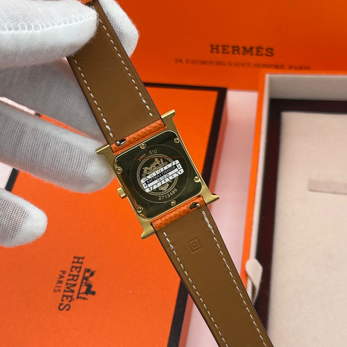 Hermes Heure H Gold With Orange Strap Watch