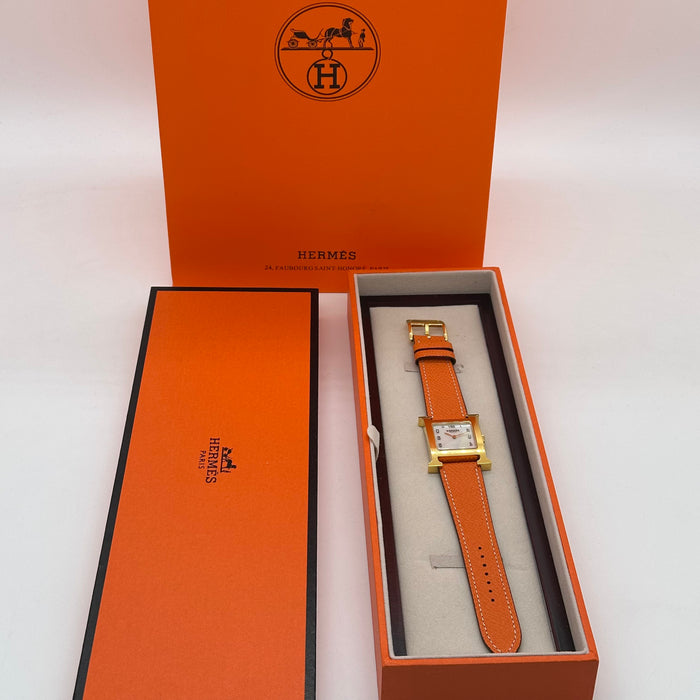 Hermes Heure H Gold With Orange Strap Watch