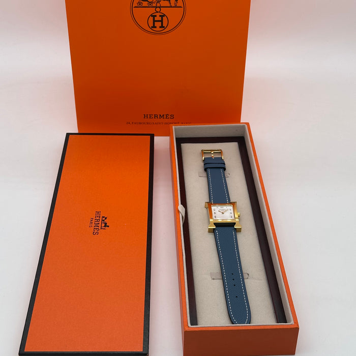 Hermes Heure H Gold With Blue Strap Watch
