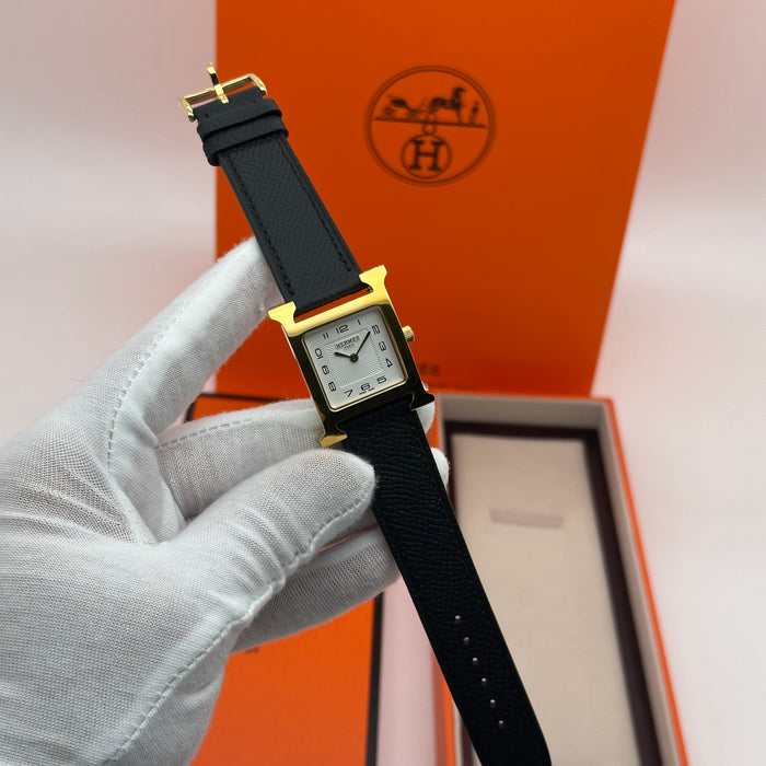 Hermes Heure H Gold With Black Strap Watch