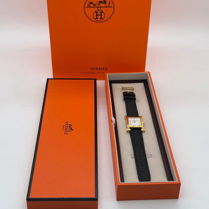 Hermes Heure H Gold With Black Strap Watch