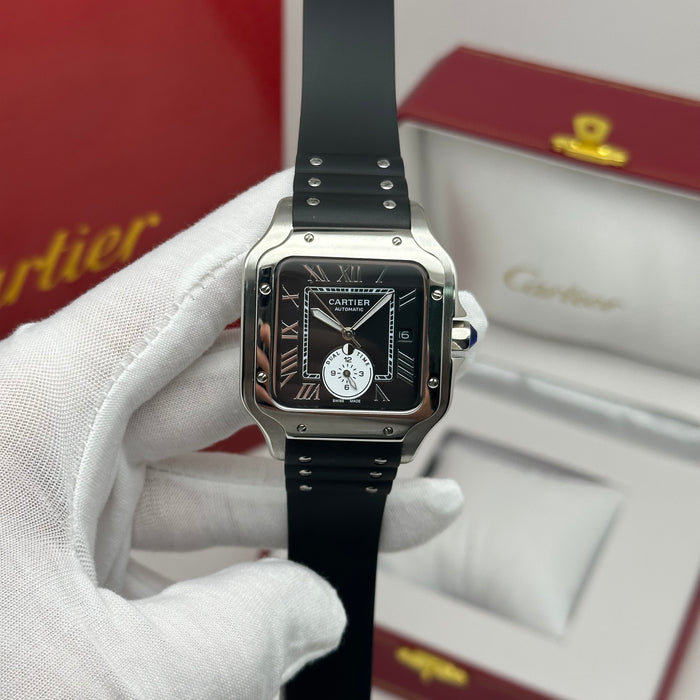 Cartier Santos Black Dial Automatic 40MM – Rubber Strap Edition